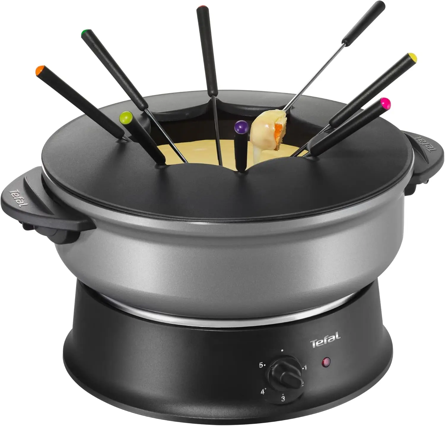 WK3020 Compact Wok and Fondue 1200 Watt Non-Stick Coating, Black/Silver