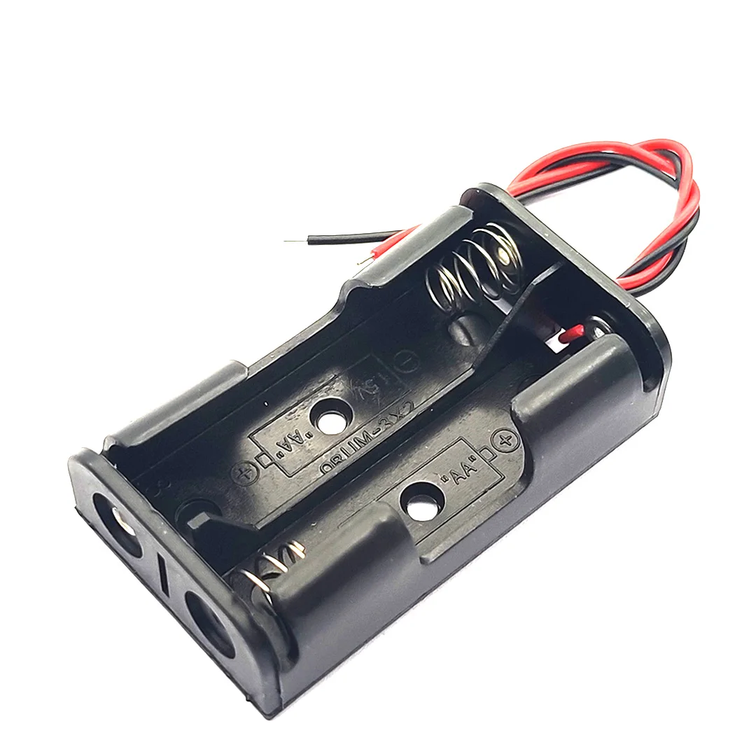 10 Pcs AA Battery Box 2*AA Battery Holder 2AA Battery Case 2 x 1.5V Battery Box Black With Wire Leads 3V