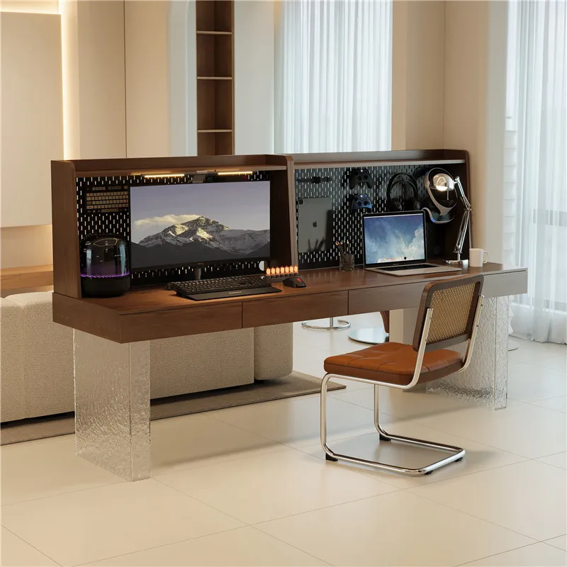 

French Solid Wood Computer Desk Modern Minimalist Acrylic Floating Office Study Desk Living Room Bedroom Furniture Bureau FYFD