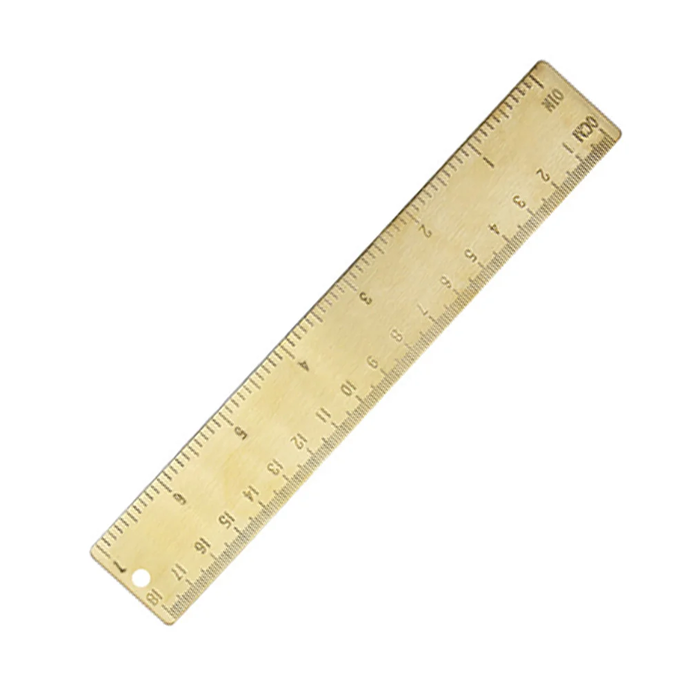Regla de medición de Metal dorado recto de latón de primera calidad, herramienta de dibujo de doble escala, marcapáginas decorativo, estilo Retro multifuncional