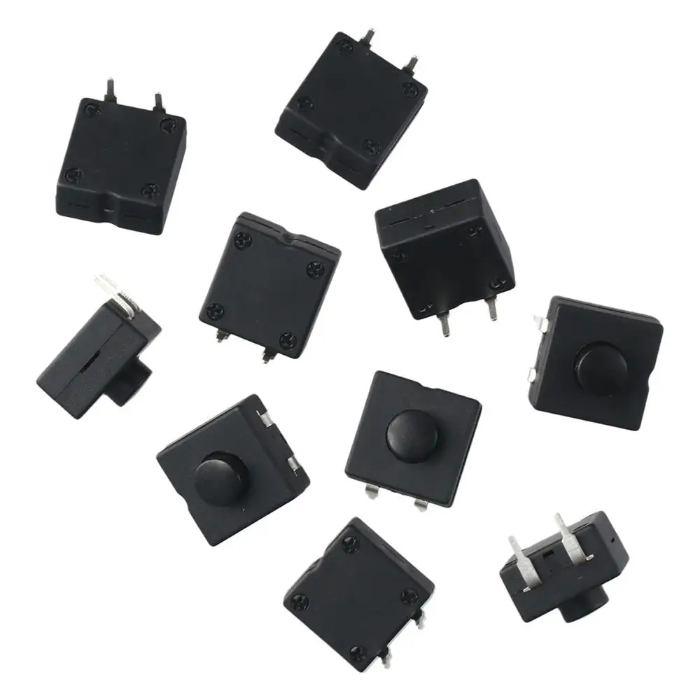 10pcs New 12x12x9mm Push Button Switch PCB Latching Black Body Flashlight Switch Tactile Tact Self-locking Switch