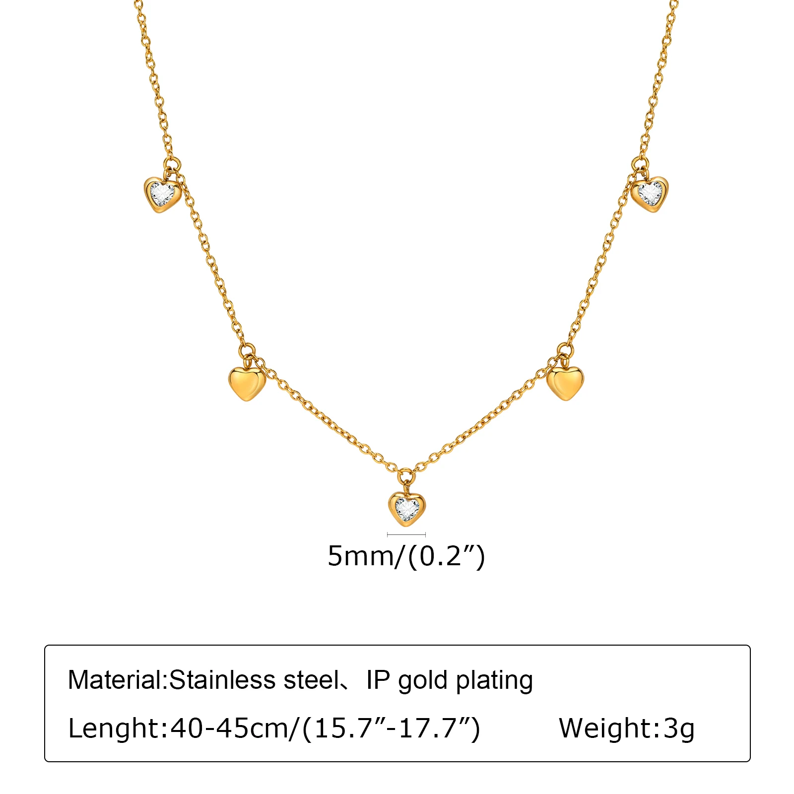 Cubic Zirconia Heart Dangling Necklace Adjustable, Stainless Steel Women Clavicle Necklace Charm Gift - Detail 1