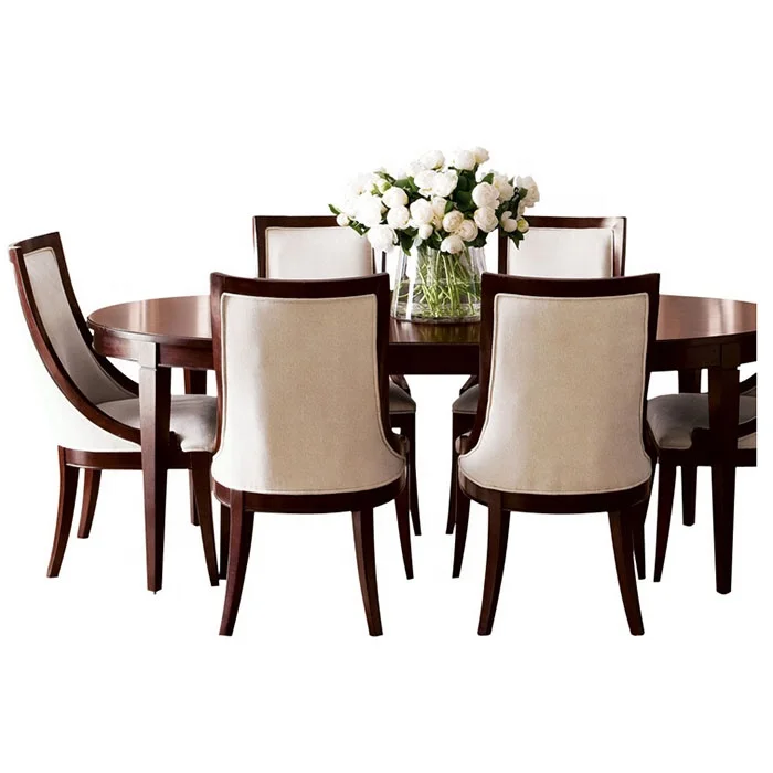 

China Supply Traditional Classical Dining Room Black and Brown Oval Solid Wood Kitchen Dining Table Set
