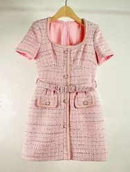 Women's French Elegant Small Fragrance Style Woolen Dress High-End  Super Beautiful Short Sleeve Tweed Short Dresses
