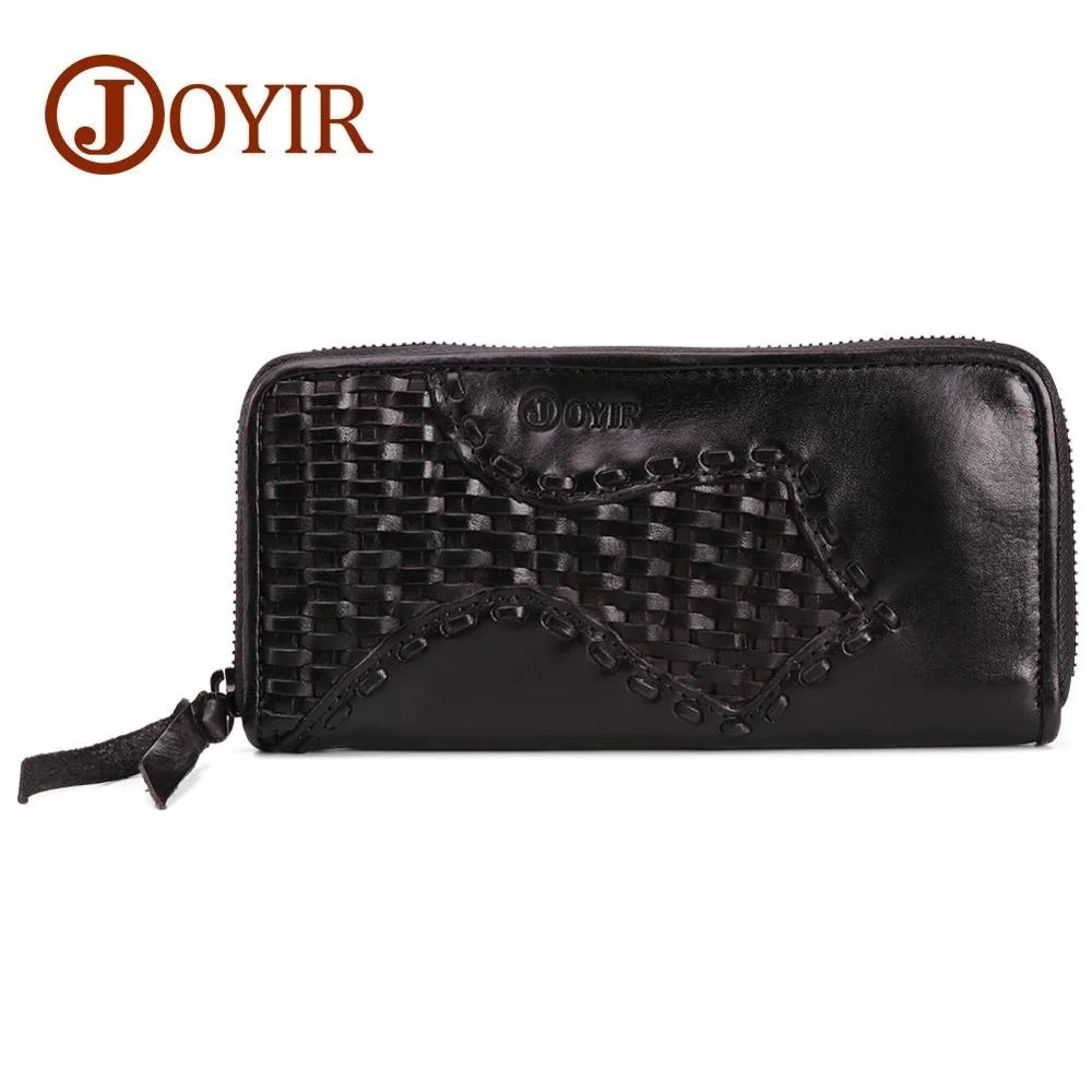 Business Men Clutch Wallets Cowhide Leather Phone Credit Card Organizer Large Wallet 2024 Fashion Zipper Weave Hand Bags