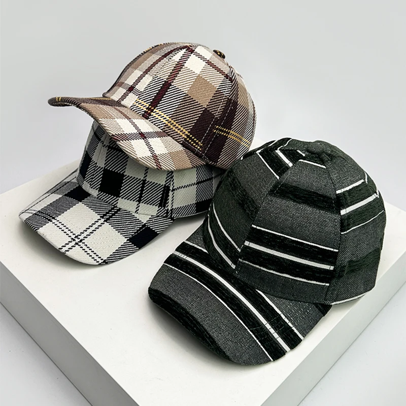 New Unisex Check Stripe Retro Baseball Hats Outdoor Sunshade Casual Breathable Classical Peaked Caps Versatile Fashion Trend ins