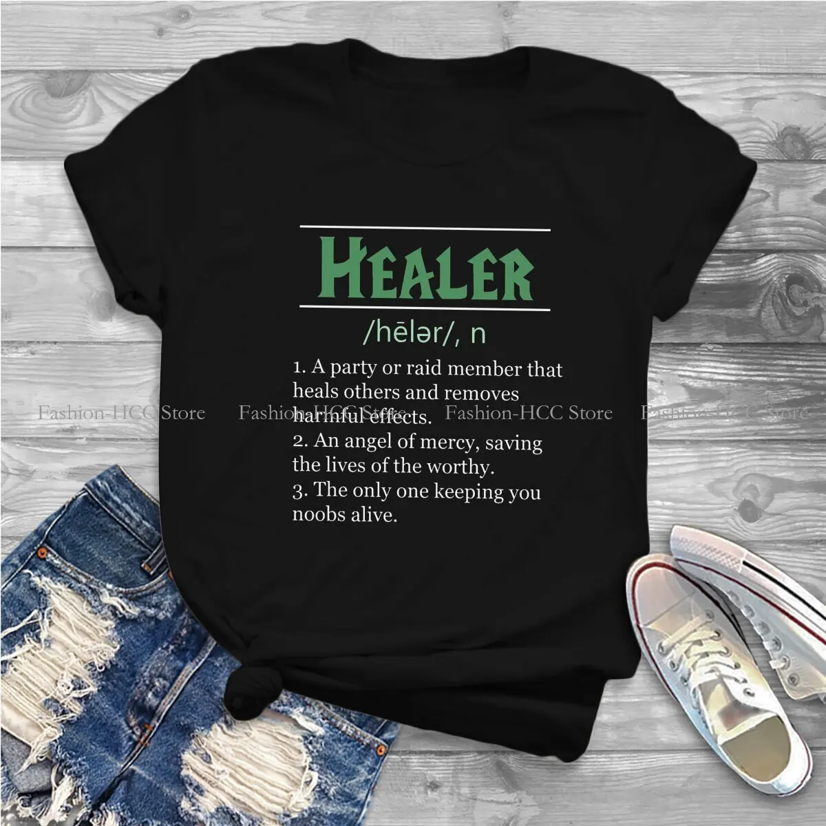 Definition of Healer Essential Fashion Polyester TShirts World of Warcraft Female Graphic Tops T Shirt Round Neck