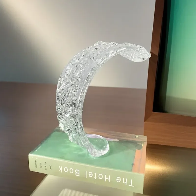 Modern Abstract Glass Wave Sculpture Minimalist Home Decor for Living Room TV Cabinet Study Office Desk Ornament Art Piece