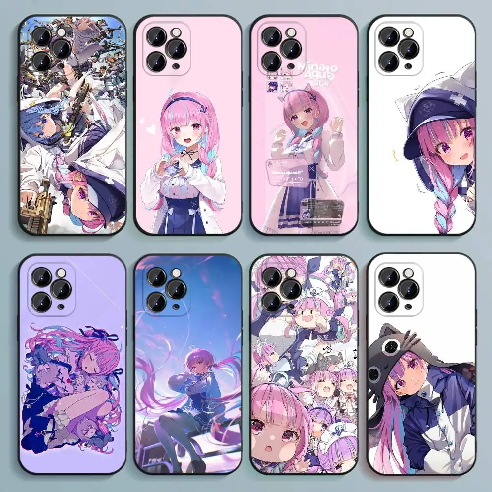 

Minato Aqua Hololive Phone Case For iPhone 17,16,15,14,13,12,Pro,Max,Plus,E,SE4,Air,Mini Black Soft Cover