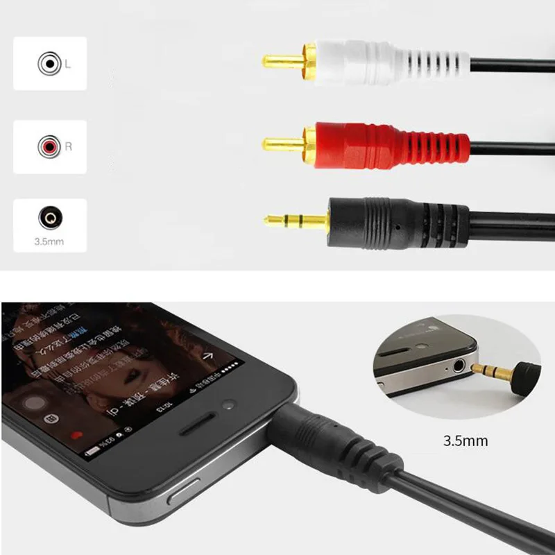 3M 5M 10M 3.5mm Male Jack to AV 2 RCA Male extend Cable connector For Phone TV AUX Sound computer PC Speakers Music Audio Cords