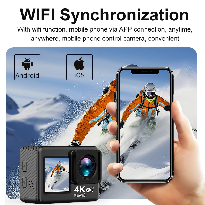 LUOSI Action Camera 4K 30FPS 20MP 2.0 LCD Dual Screen Wi-Fi Waterproof with Remote Control Sports Cam with EIS anti-shake