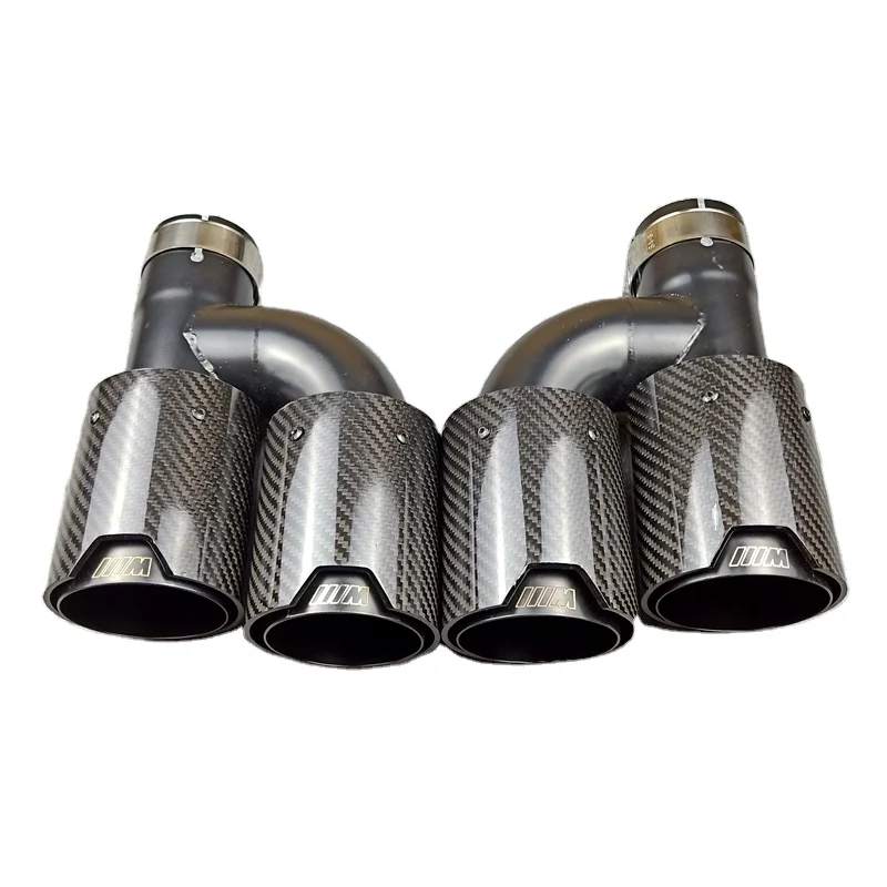 A Pair H Style Glossy Black Stainless Steel Exhaust Pipe Tailtip Muffler Auto Muffler For B-MW Double Glossy Carbon Exhaust Tip