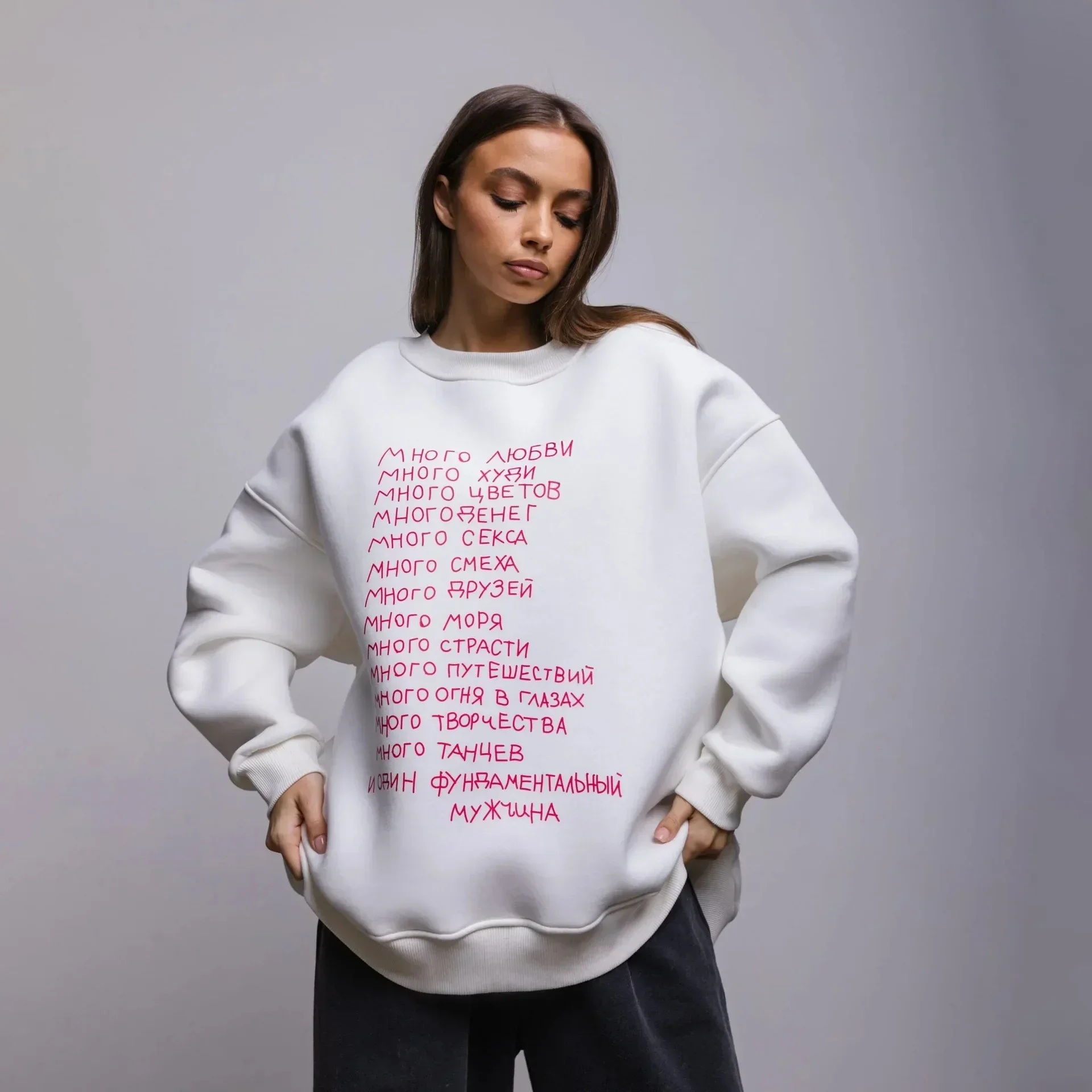 2024 European Oversized Hoodies with Russian Print for Women Loose Casual Fall Sweatshirt Fashionable and Versatile Pullover