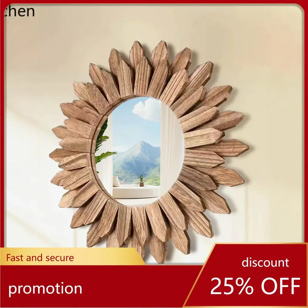 YFY retro mirror - rustic style decorative vanity wall hanging - bohemian mirror wall flower beauty