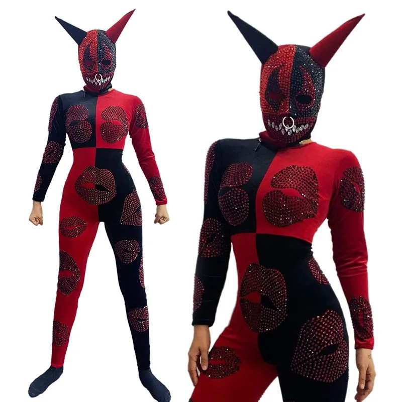 Gogo Show Dance Outfit Black Red Bodysuit Women Stage Costumes Carnival Festival Party Rave Clothing Nightclub Dancewear VDL4150