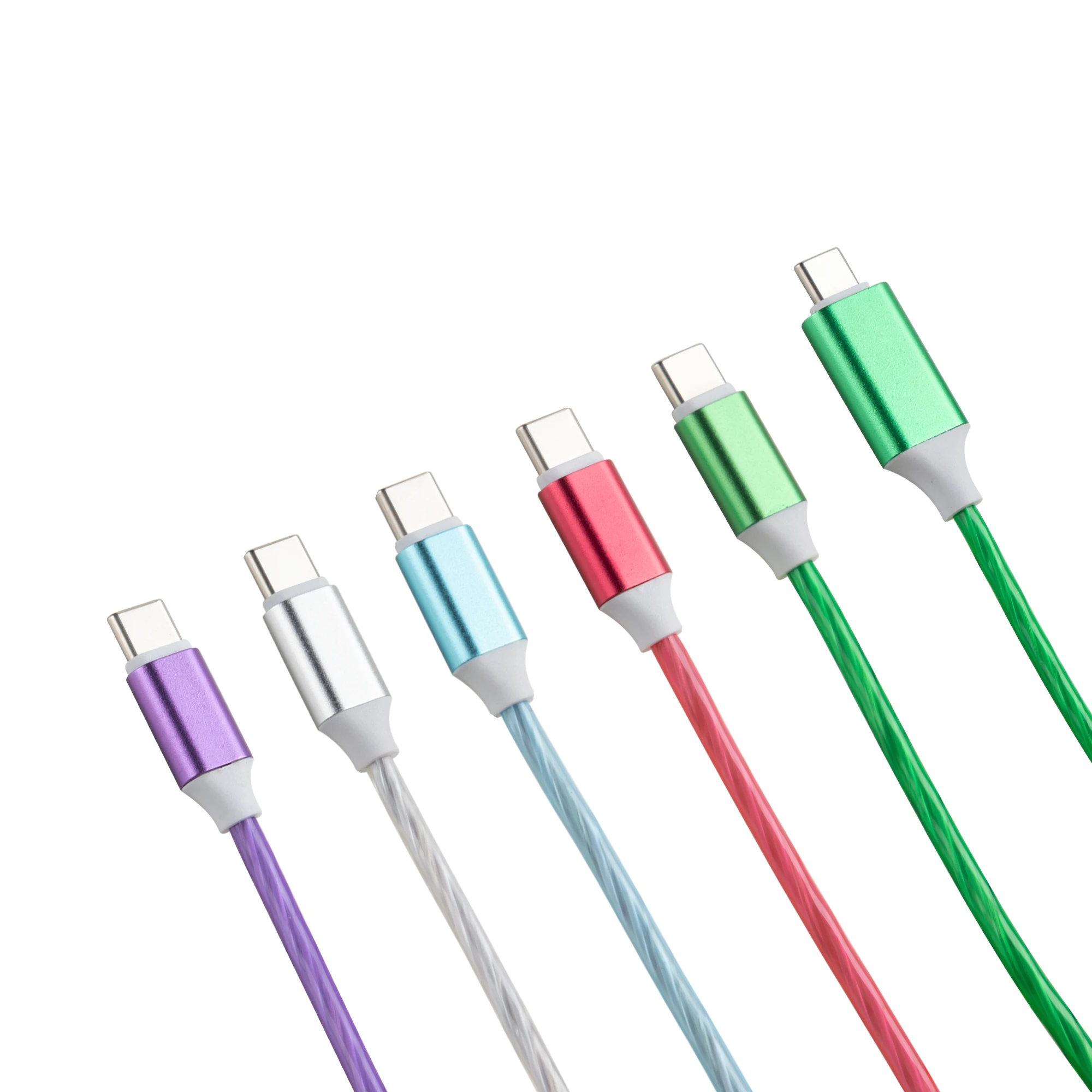 100pcs Flowing Light USB-C to USB Type C Fast Charging Cable For Samsung S21 Huawei Type-C To 8Pin Wire USBC Cord for iPhone