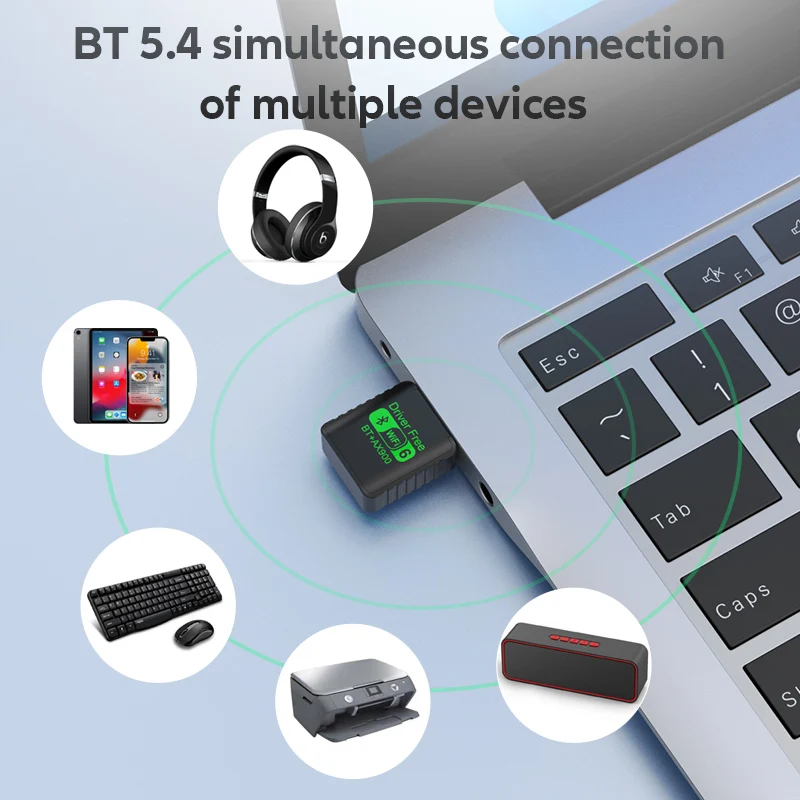 New Upgrades Mini USB Wireless Bluetooth 5.4 Transmitter Receiver Adapter WiFi 6 Dongle 900Mbps Dual Band For PC Laptop Win10/11