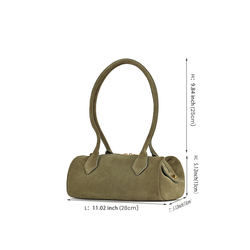 Donna-in Genuine Top Layer Suede Shoulder Bag Pen Container Shape Underarm Handbag Fashion Commute