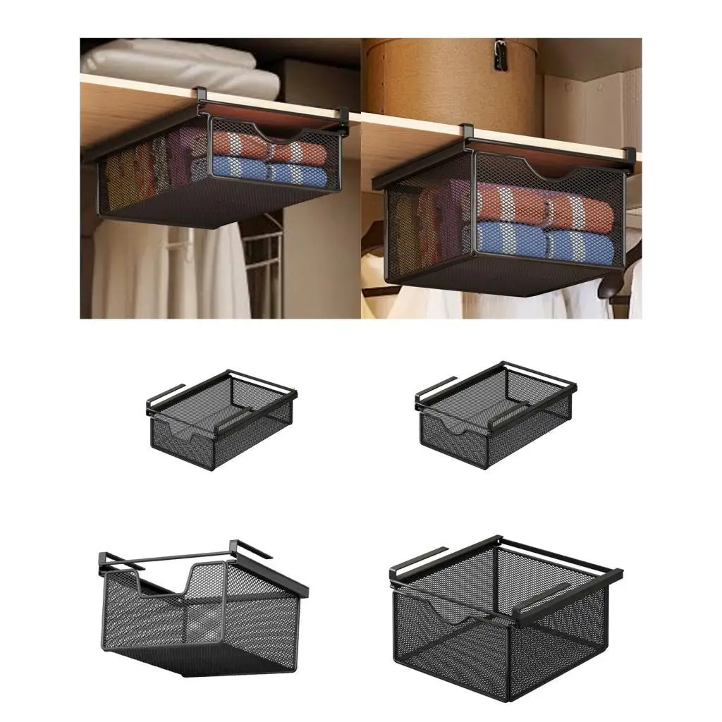 Rectangular Sliding Under Desk Drawer Storage Basket Pullout Organizer for Office Kitchen Shelf