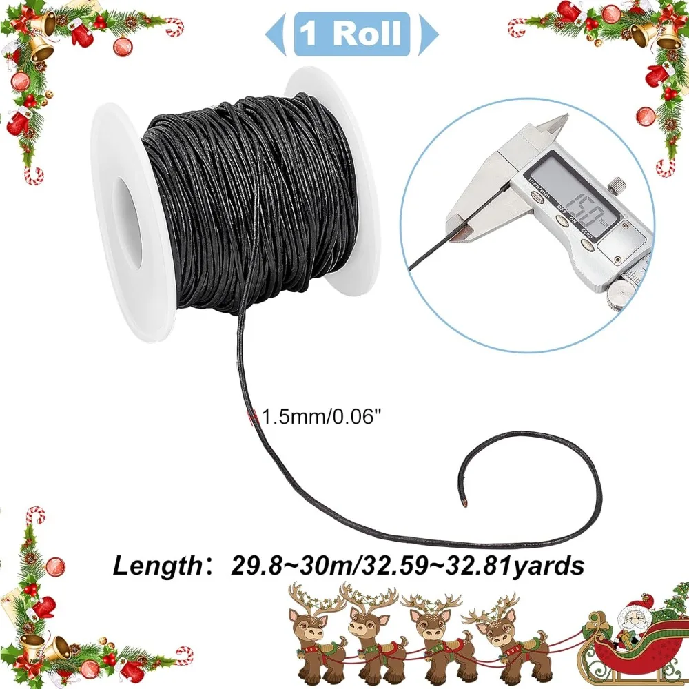 30 Yards 1.5 mm Round Leather Cord, Cowhide Leather String, Genuine Leather String Cord for Necklace, Bracelets, Jewelry Making