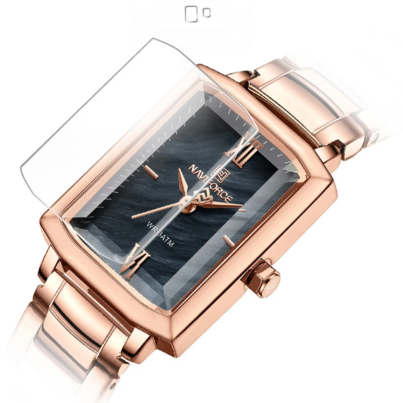 NAVIFORCE High Quality Square Women Quartz Fashion Elegant Watches Steel Band Waterproof Ladies Wristwatch Give For Female Gift