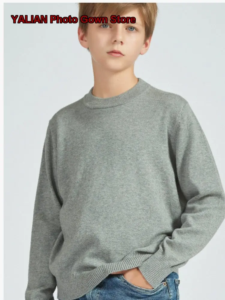 Older Kids Boys Girls Pure Cotton Mock Neck Base Layer Top Round Neck