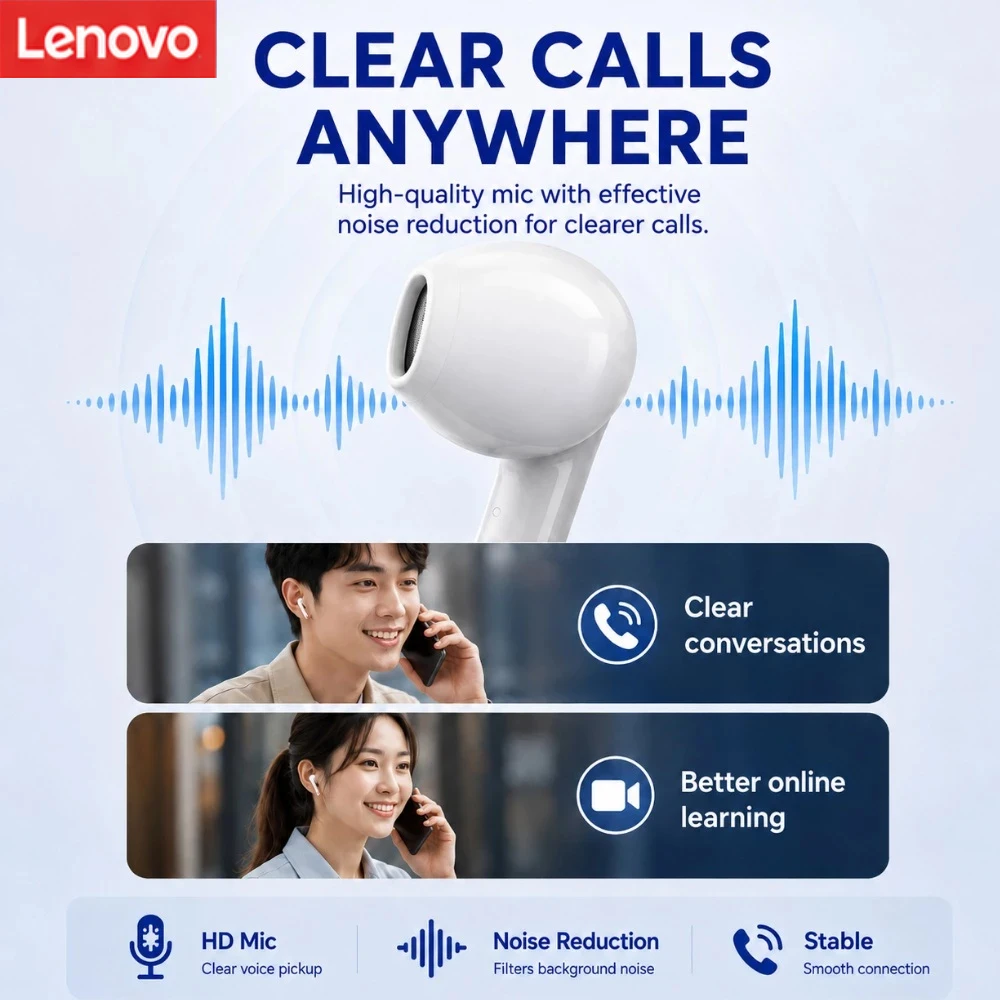Lenovo LP40 Pro TWS Earphones Wireless Bluetooth 5.4 Earbuds Bass Touch Control Stereo Noise Reduction Long Standby Women Gifts