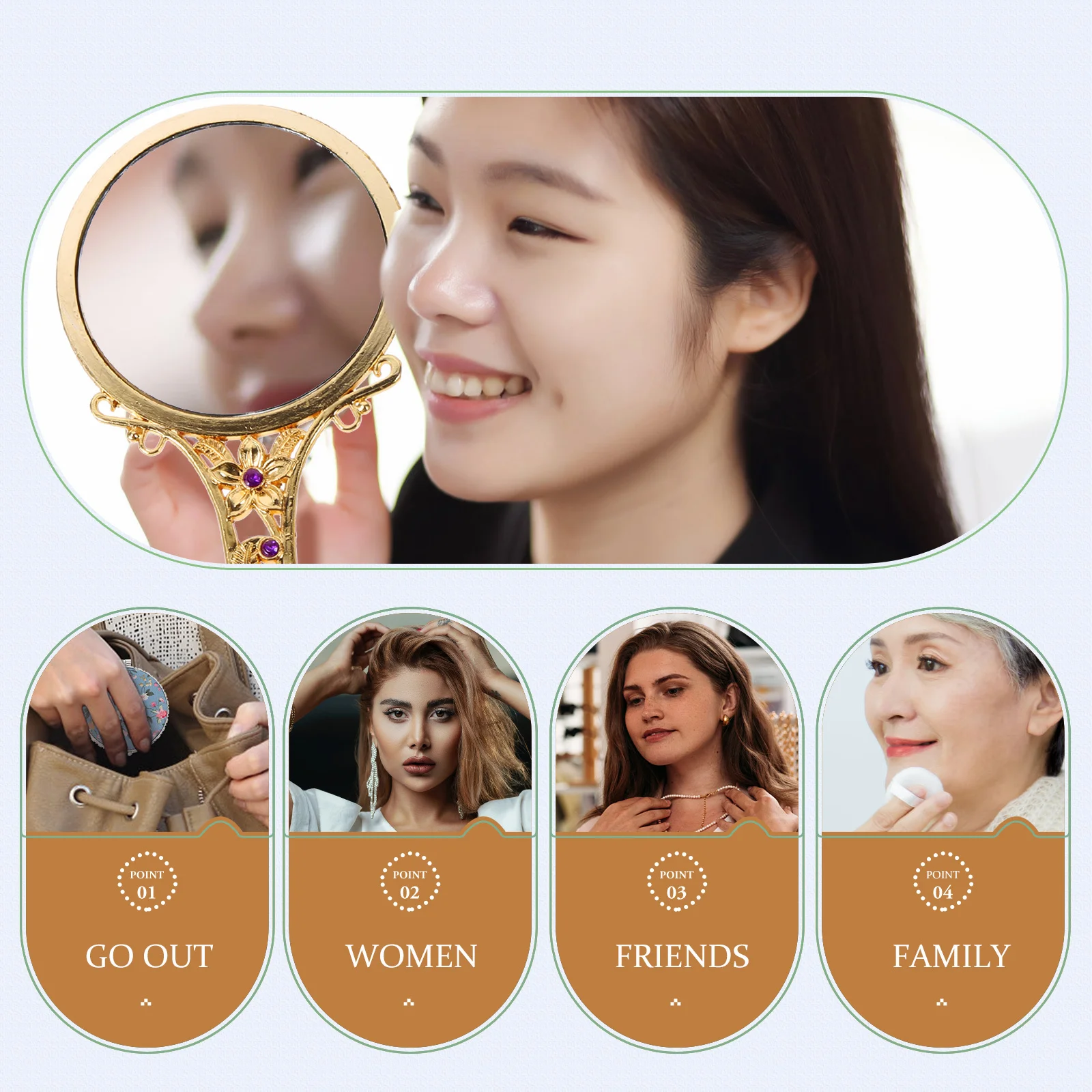 1Set Portable Handheld Mirror Comb Set Foldable Mirror Compact Travel Friendly Lightweight Alloy Retro Style Clear