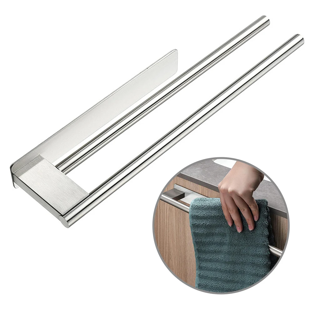 Bathroom Organizer Bathroom Towel Holder Silver Self-adhesive Towel Holder Dual Rod Design Towel for access Convenience