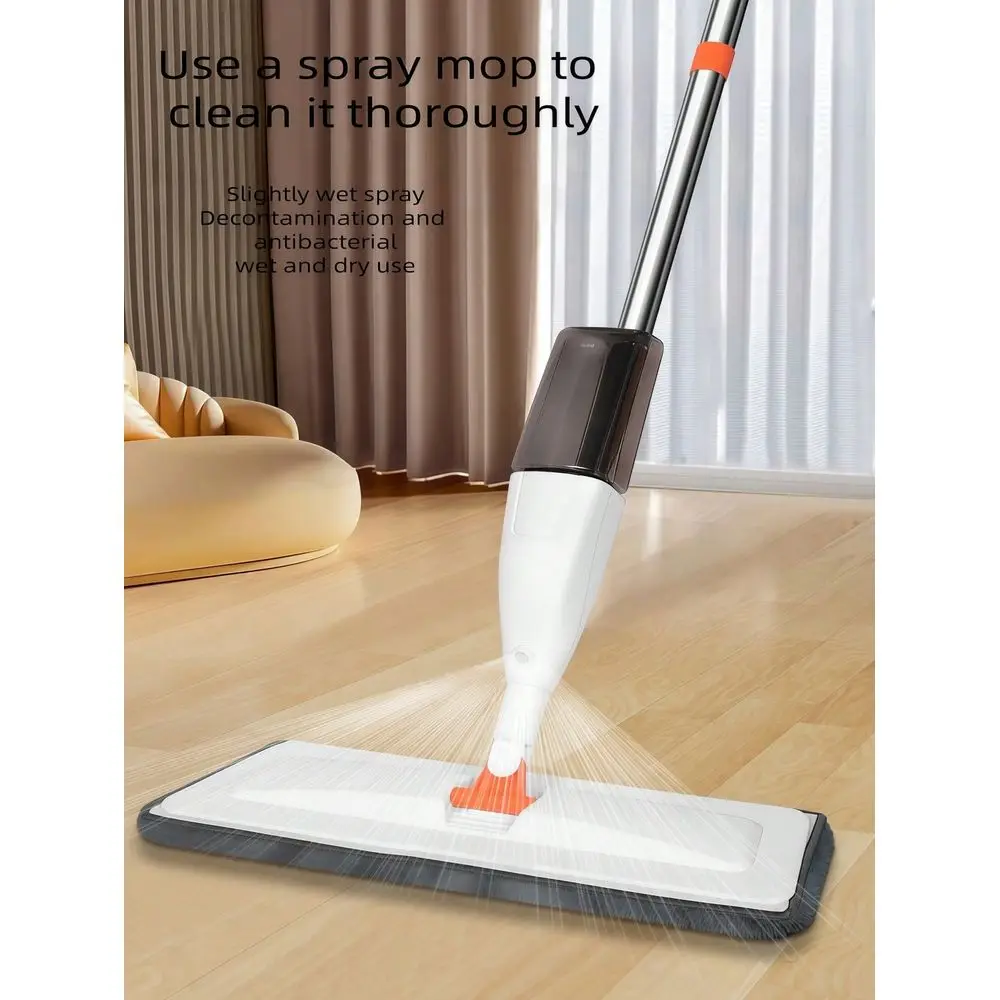 Spray Mop With Stainless Steel Handle And Wider Mop Head, NonHair Tangling Flat Mop, Suitable For Floor Cleaning, Kitchen And B