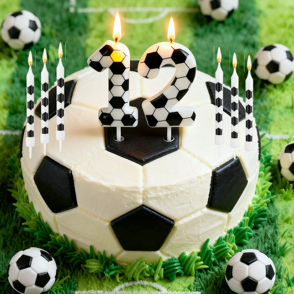 8 pcs Birthday Candles football Soccer Sport-Theme Party Decorations, Birthday Cake Candles for Boys Girls Kids Party Supplies