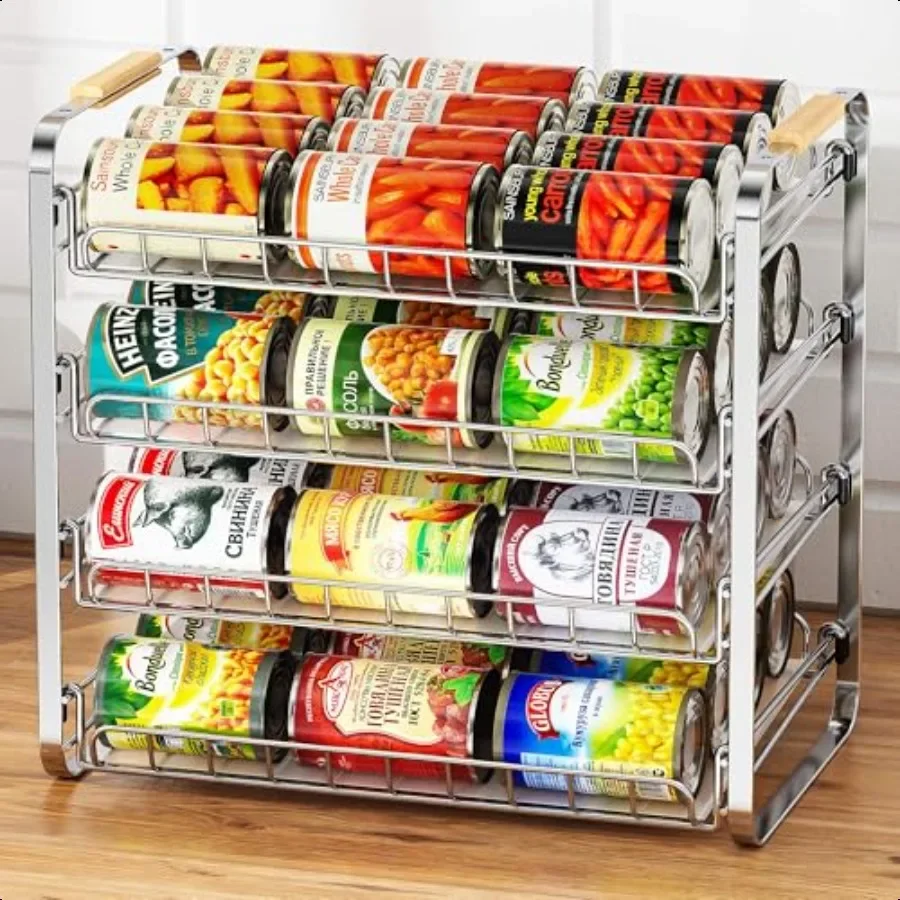 

4 Tier Can Organizer for Pantry SpaceSaving Adjustable Easy Assembly Metal Sturdy Hold 48 Cans Storage Rack Holder Dispenser fo