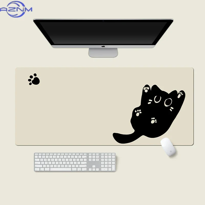 Cute Cartoon Black Cat Paw Mousepad,Waterproof Non‑Slip Minimalist Cat Print Mousepad Sweet Office Gaming Desk Decor