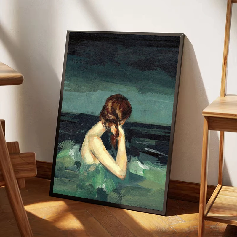 Beautiful Girl with Flower Landscape Poster Married To The Sea Summer Canvas Painting Print for Living Room Home Decor Cuadros