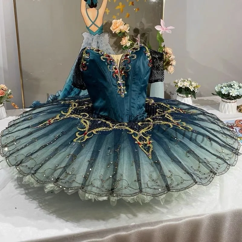 New model launched customized cyan gradient Esmilla Sleeping Beauty ballet TUTU gauze skirt professional performance competition