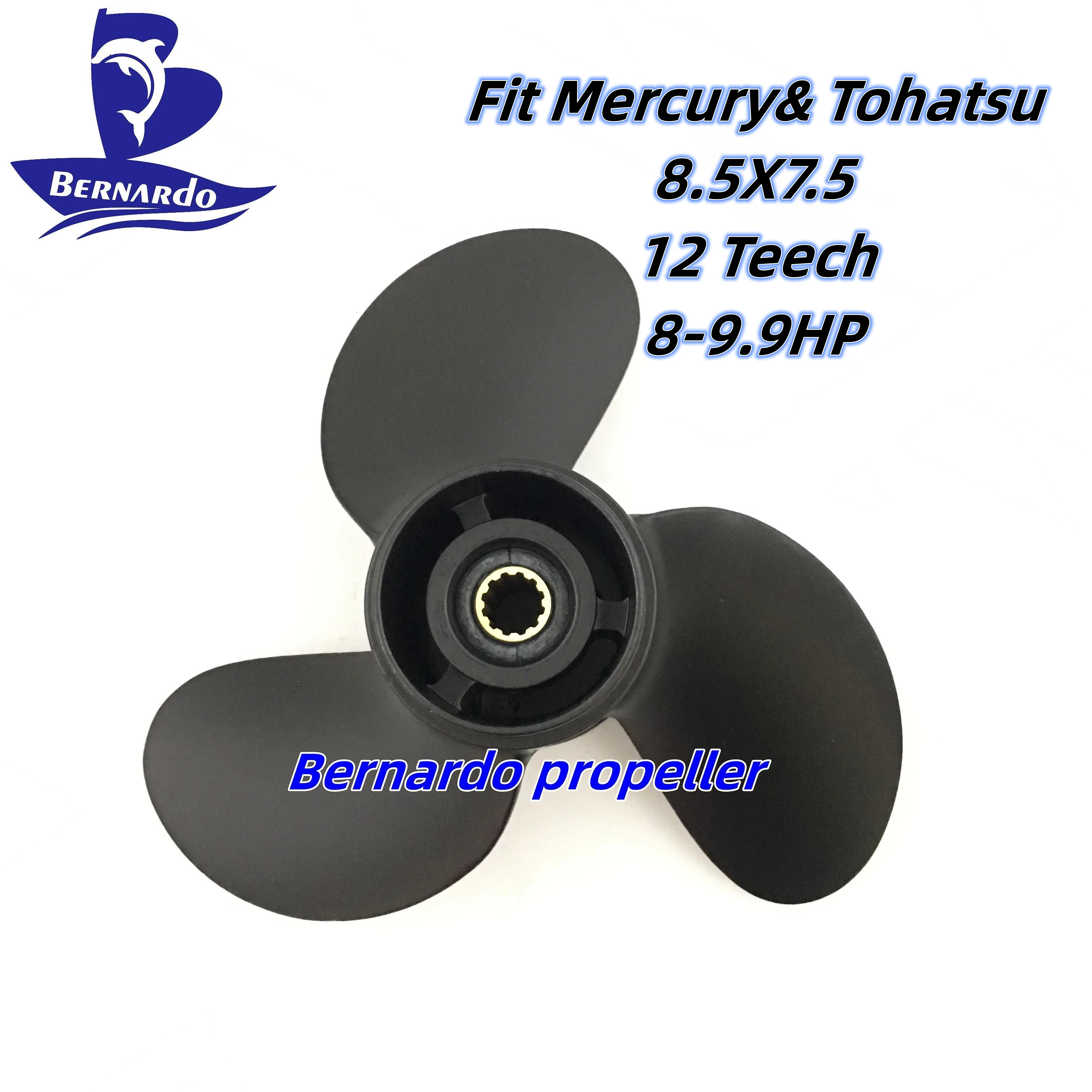 Bernardo Boat Propeller 8.5X7.5 For Mercury Tohatsu 8 9.9 HP Outboard Engines Motor Aluminum Alloy Screw 3 Blade 12 Tooth Spline