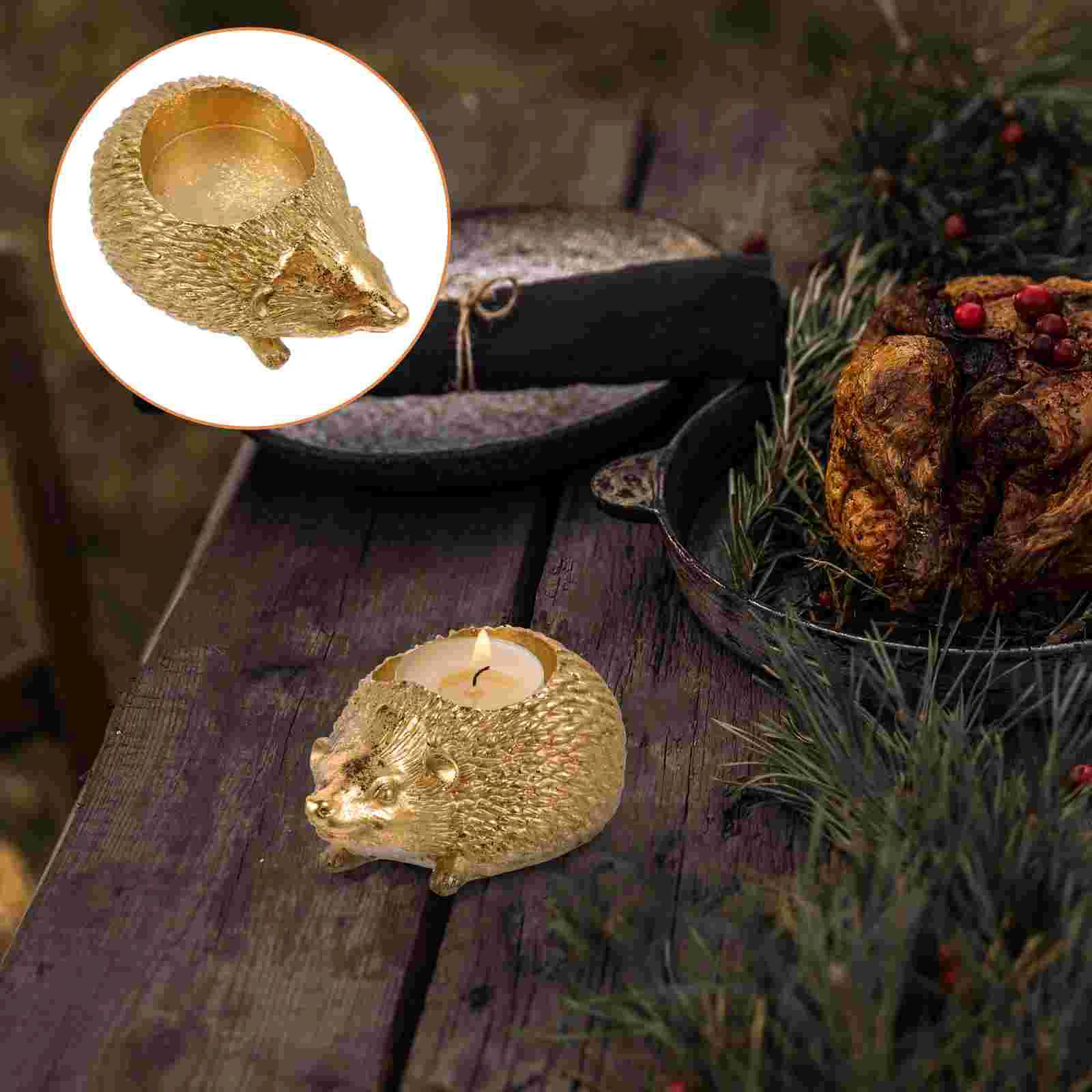 Ouriço castiçal ornamento resina titular para decoração de mesa tealight retro