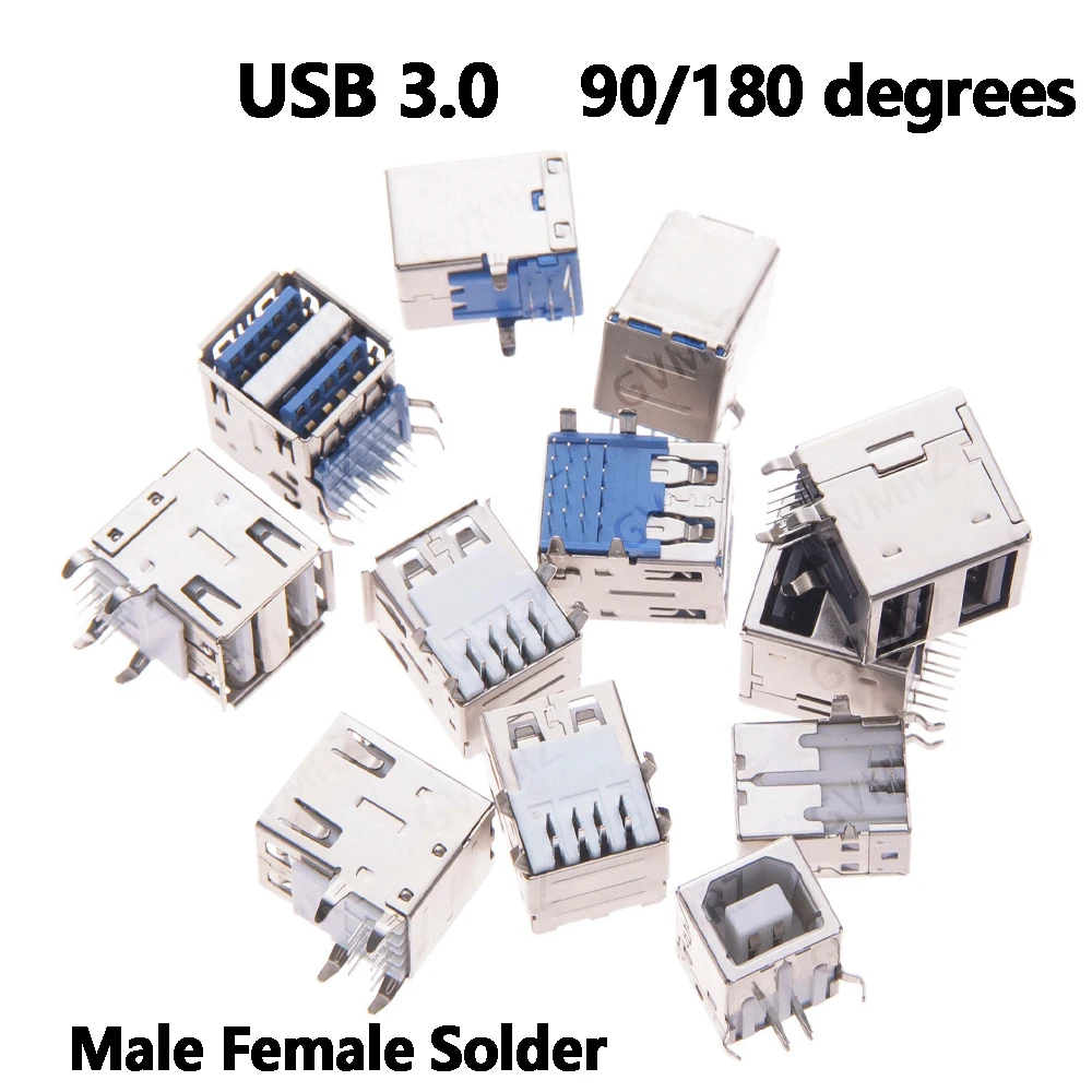 5PCS USB 3.0 USB-3.0-AF AM Type Port Male Female Solder Jacks Connector PCB Socket For USB Interface Port 90/180 degrees AM