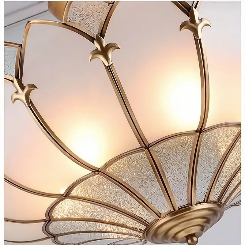 Full Copper European  Style Ceiling Light for Living Room Bedroom Dining Room American Semi-Mounting Copper Lighting Fixture