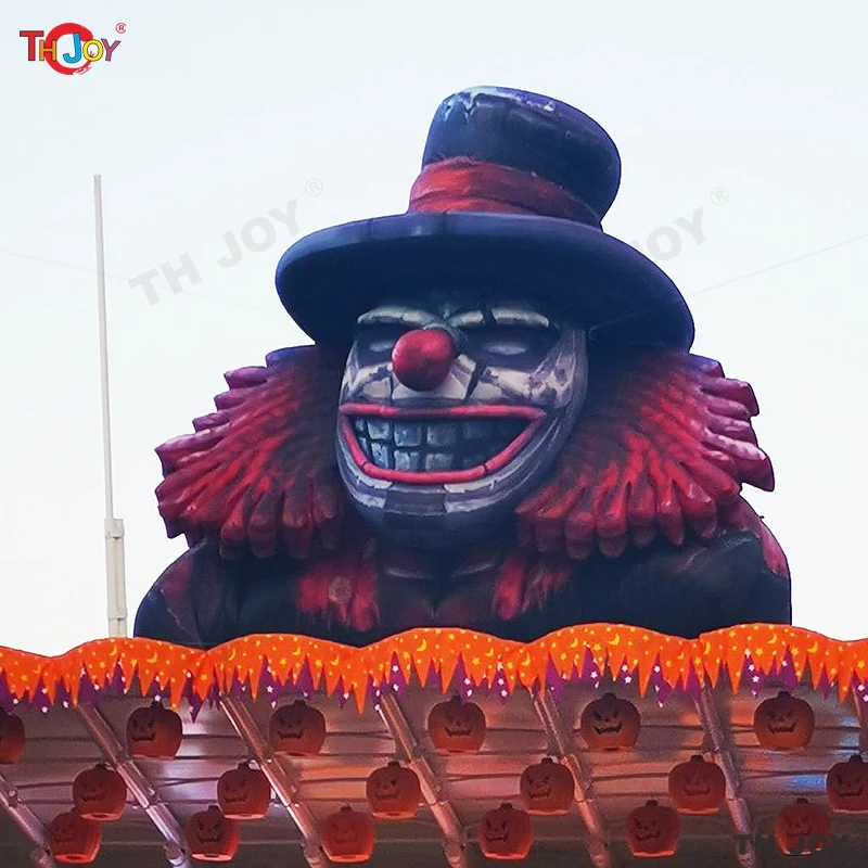 Duże dmuchane dekoracje na Halloween na zewnątrz, złym karnawałowym klaunem, balon o wysokości 5m, dmuchana głowa Jokera z kapeluszem na karnawałowe przedstawienie sceniczne.