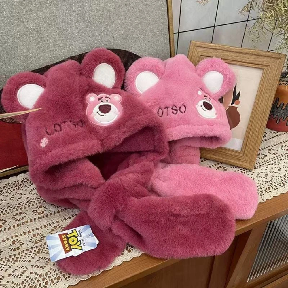 

Miniso Toy Story Cute Strawberry Bear Hat Scarf Disney Ears for Kids Baby Accessories Girls Halloween Gifts Autumn Winter Warm
