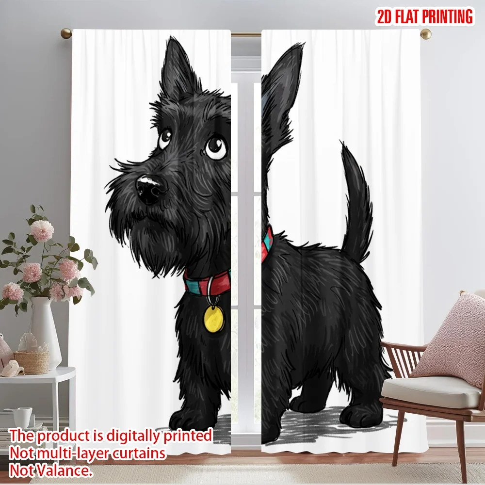 

2pcs 2D flat printing Curtain Scottish Terrier Dog Fabric Without Electricity All Season Party & Holiday Decor Perfect for