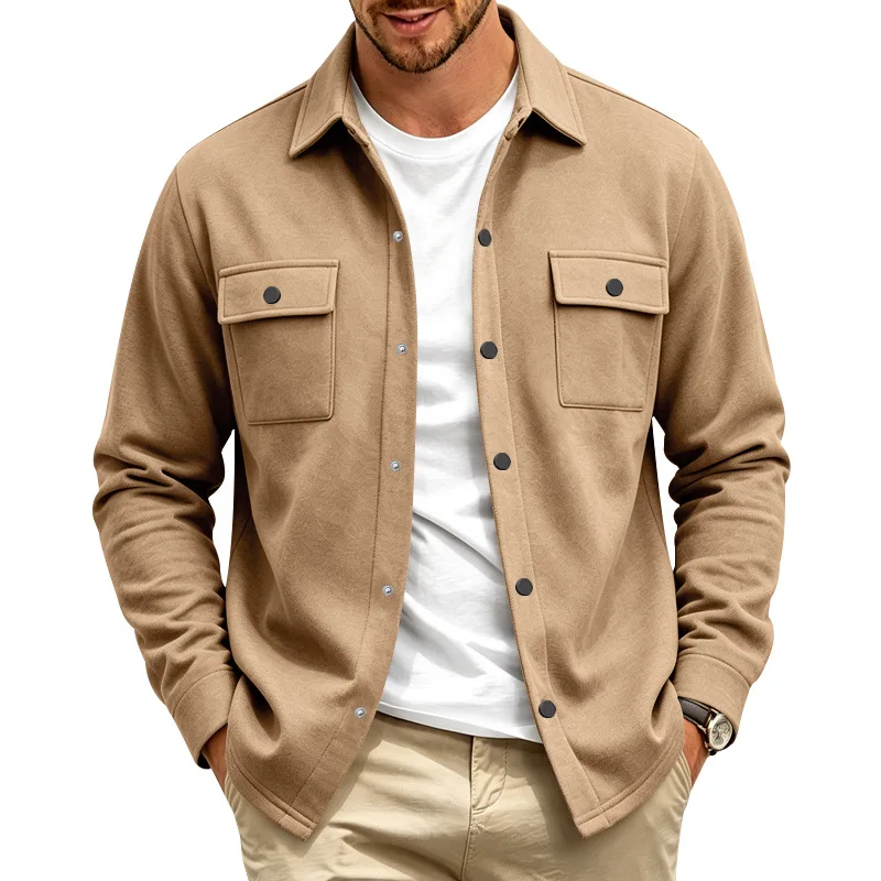 2026 autumn and winter heavy European and American men's clothing loose and casual multi-pocket fleece lapel jacket jacket