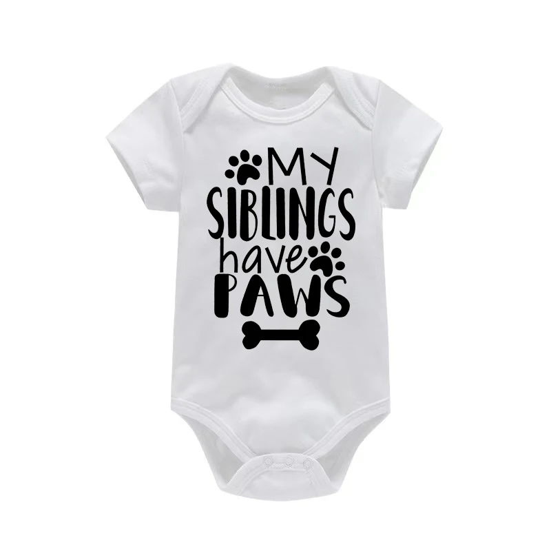 My Siblings Have Paws Cute Infant Onesie Newborn Baby Girl Clothes Cartoon Pattern Printed Toddler Boy Jumpsuit Romper