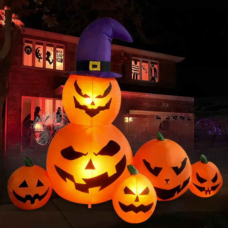 Halloween Decoration Toys Pumpkin Wizard Inflatable Model Funny Outdoor Garden LED Lights Horror Festival Decorations