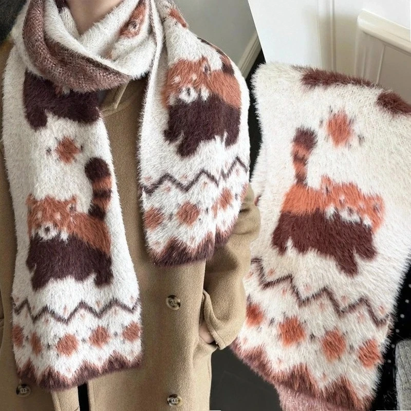 

Мягкий пушистый зимний шарф Maillard с коричневым енотом, теплый мягкий мультяшный шарф на шею, модный аксессуар на осень-зиму