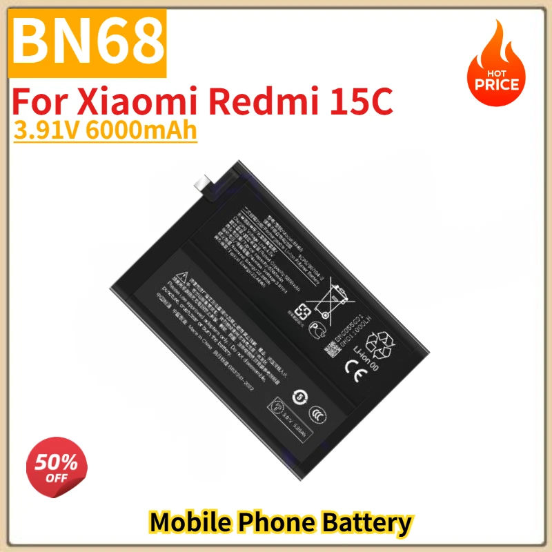 

BN68 High Quality Phone Battery 3.91V 6000mAh For Xiaomi Redmi 15C Brand New Replacement Battery