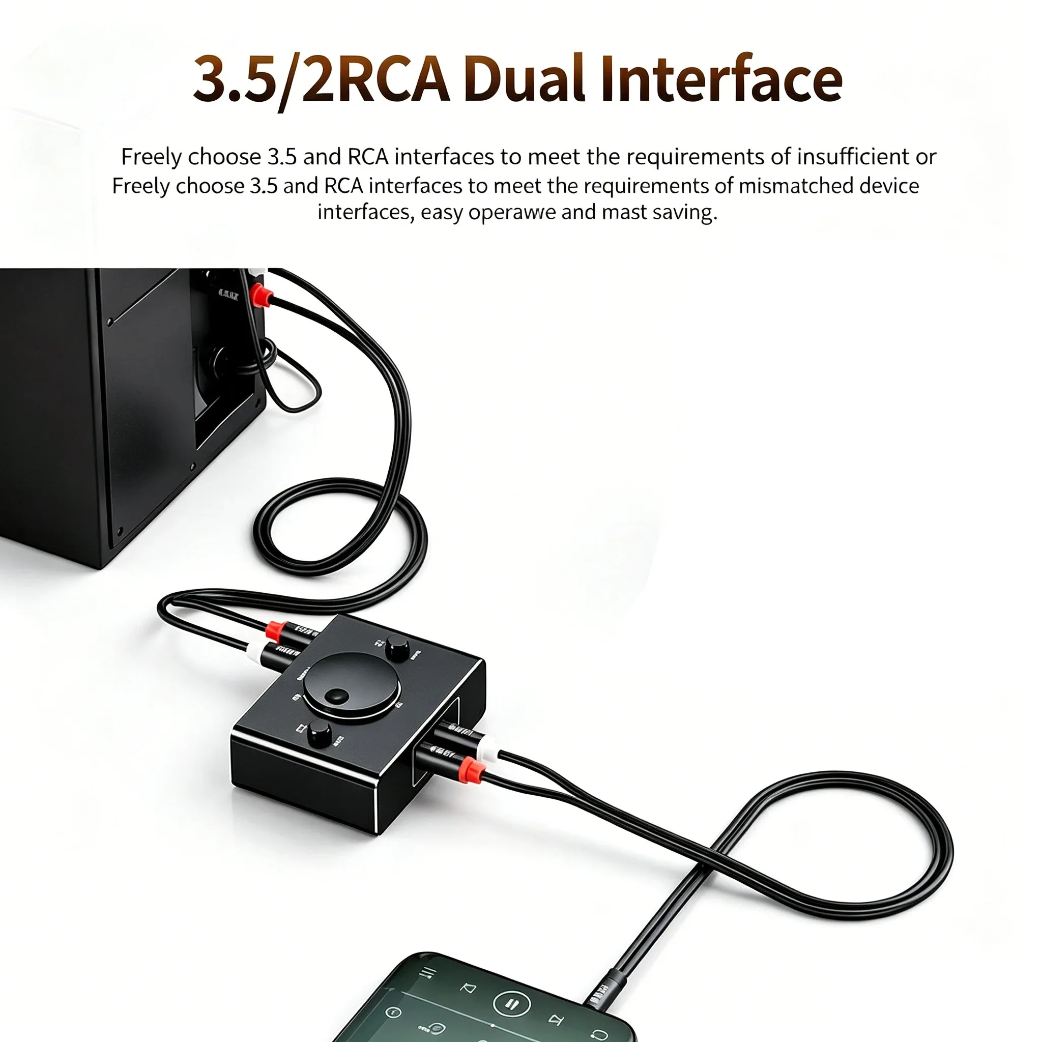 KEBIDU 2 Way RCA 3.5mm Stereo Bi-Directional Audio Switcher 1 in 2 Out or 2 in 1 Out 3.5mm 2 RCA Audio Switcher with Mute Button