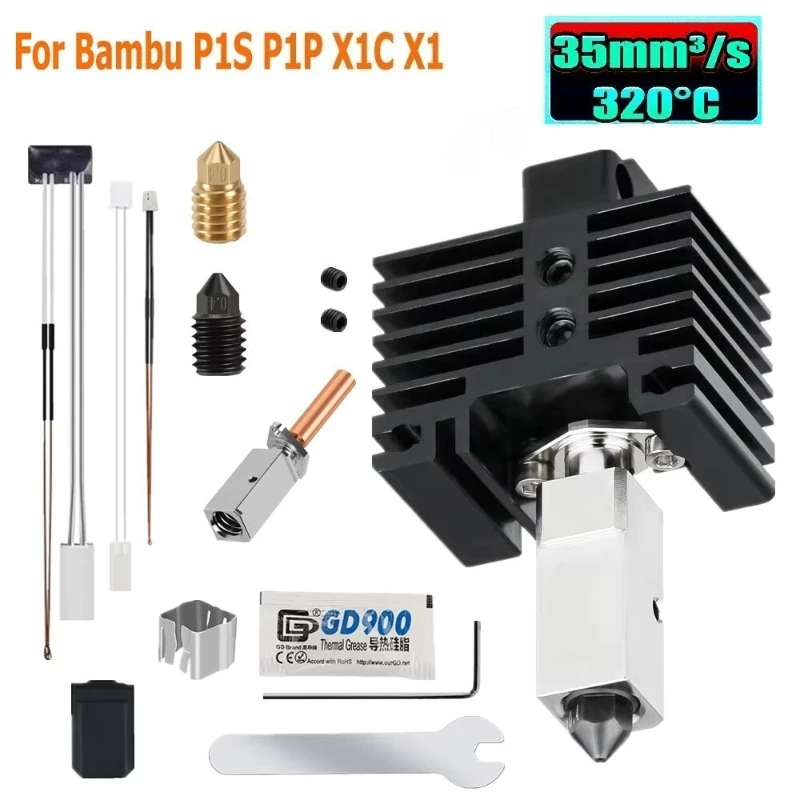 3D Printer Hotend Kit Heater For Bamboo Lab P1P P1S X1 X1C 3D Printer Hotend Kit Extruder Assembly Spare Parts