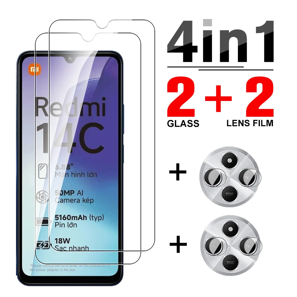 Protector de pantalla 4 en 1 para Xiaomi Redmi 14C, película protectora para lente de cámara 4G, Redmi 14 C, Redmi14C, 14 C, C14, cristal transparente